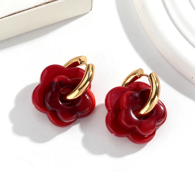 Boucles d'oreilles en forme de fleur acrylique colorée pour femmes et filles, cercles en acier inoxydable, tendance 2025, bijoux cadeaux