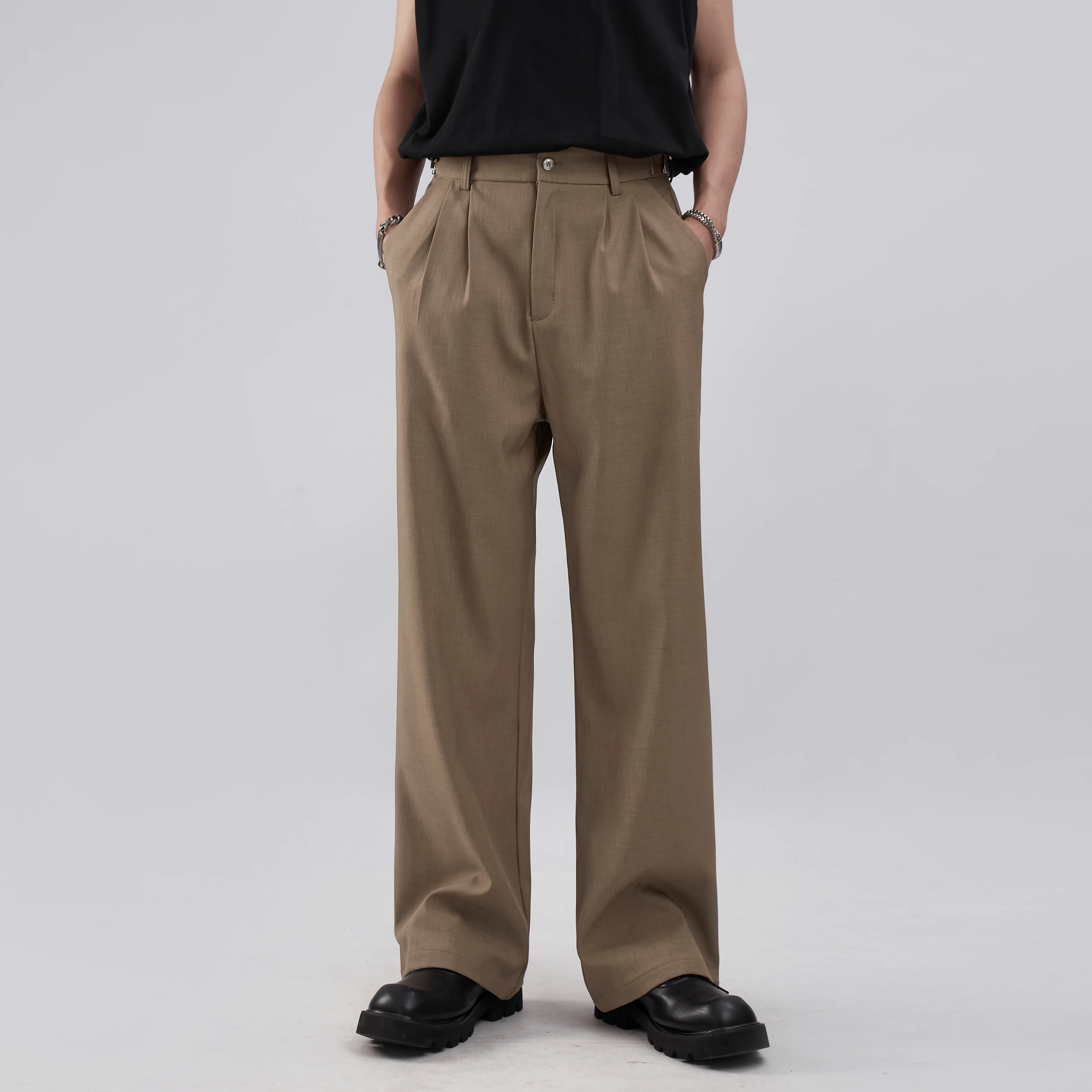 2024 New Design Zipper Wide-leg Trousers Casual Loose Trend Drap Suit Pants Men