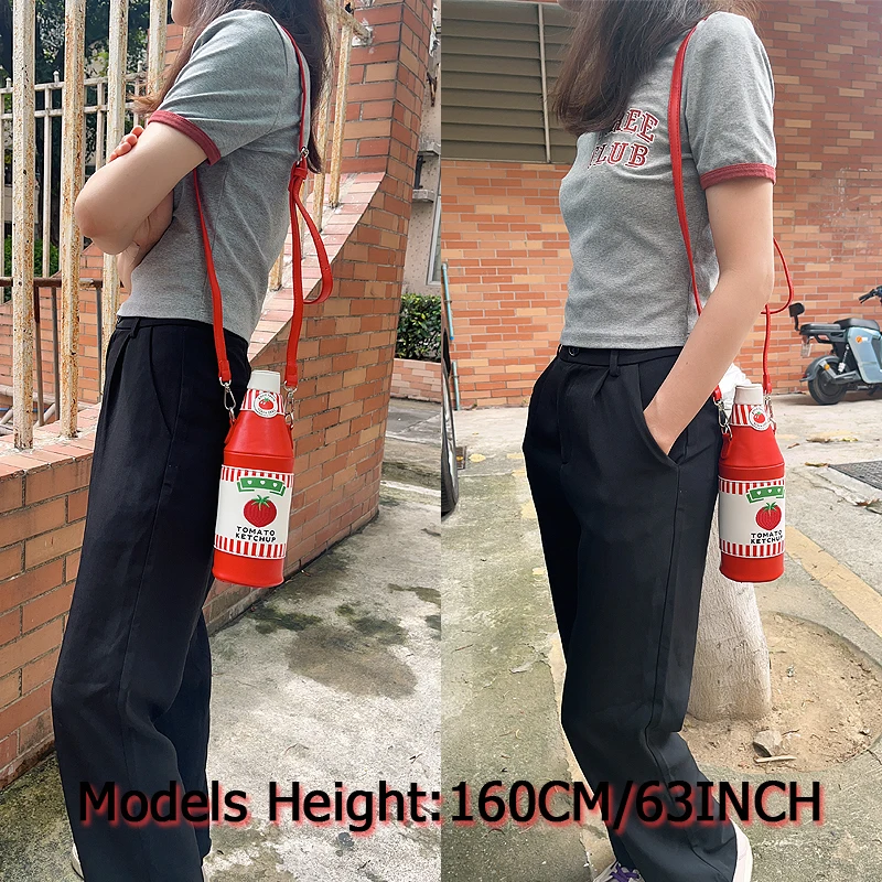 Fun Tomato Ketchup Bottle Design Ladies Shoulder Bag for Girl Novelty Chain Party Purse Bag Women Daily Handbag Cute Red Clutch 5