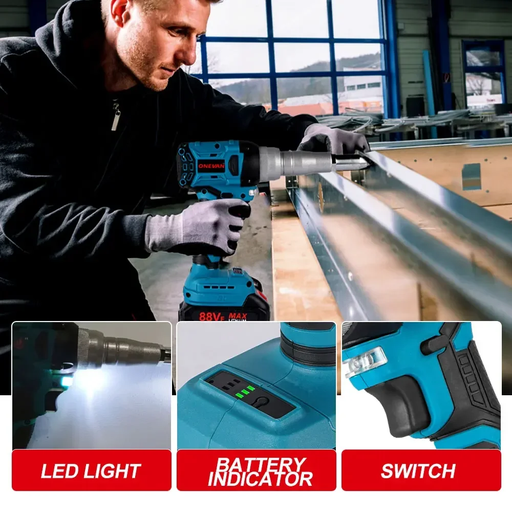 20000N Brushless Electric Rivet Gun 720W 2.4-5.0mm Cordless Rivet Nut Gun Drill Insert Auto Riveting Tool For Makita 18V Battery 2