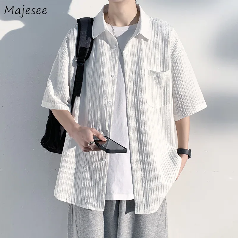 

Short Sleeve Shirts Men Summer Simple Handsome Teens Youthful Harajuku All-match Breathable Chic Solid Camisas Streetwear Casual