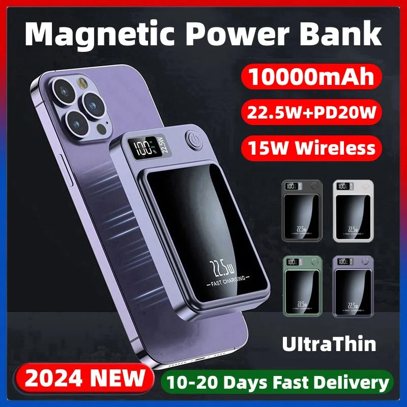 

Power Bank 10000mAh Magnetic Wireless Powerbank 22.5W Fast Charger For iphone 15 14 13 12 External Auxiliary Spare Battery Pack