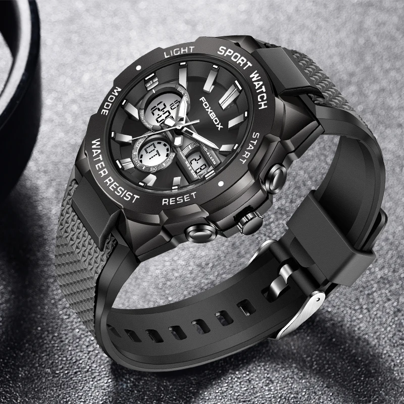 LIGE Dual Display Watch for Men Fashion Silicone Band Military Waterproof Sport Chronograph Quartz WristWatch Fashion With Date