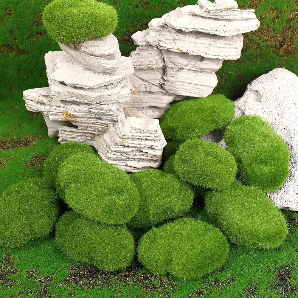 50/5PCS Artificial Foam Moss Rocks Fake Green Moss Stone Micro Landscape DIY Crafts for Home Garden Flower Pot Decoration Stone 2