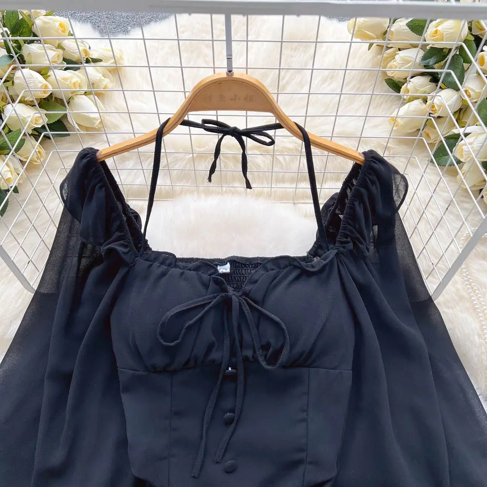 White Blouses Women Aesthetic Solid All-match Vintage Casual Ladies Tops Slim Schoolgirls Spring Bandage Lantern Sleeve Clothing