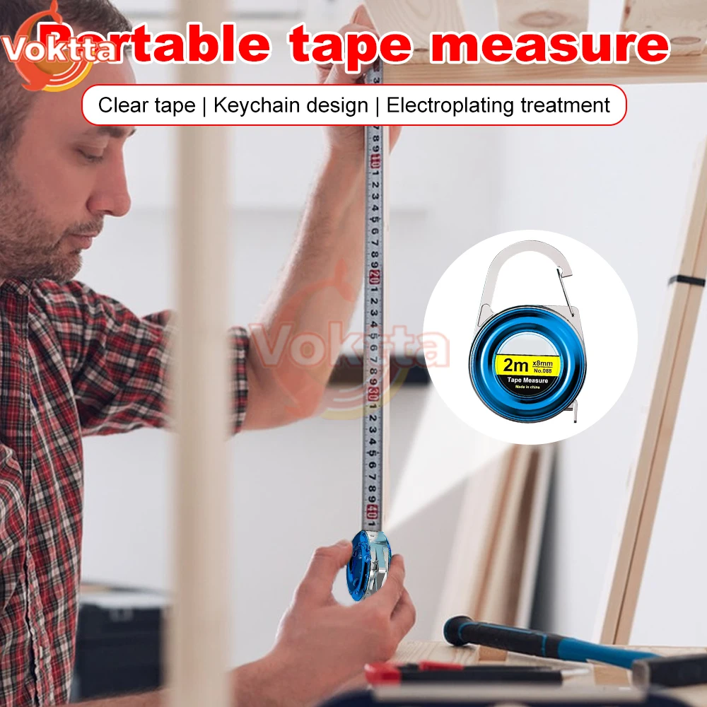 2M Mini Tape Meter Portable Keychain Tape Measure SK5 Steel Measuring Ruler