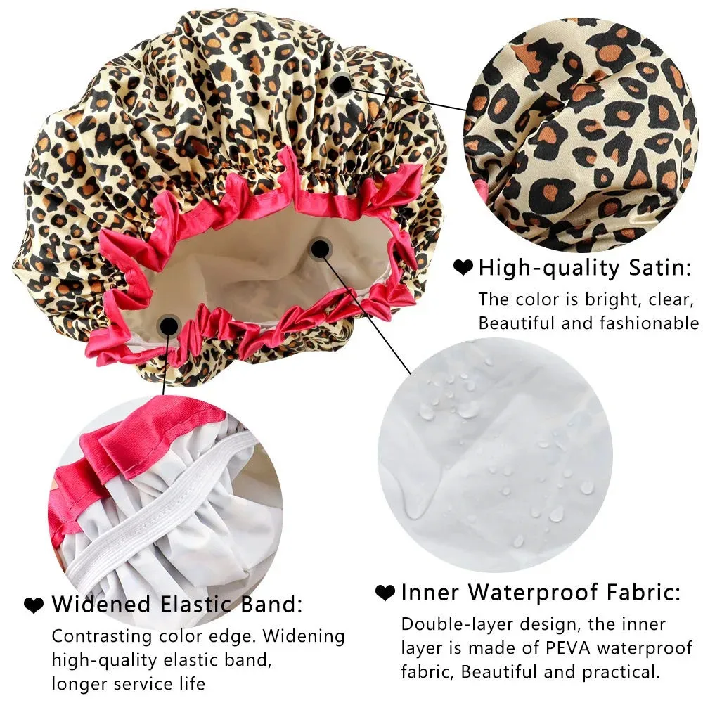 4 Pieces Shower Cap for Women, Elastic and Reusable,Environmental Protection Hair Bath Caps,Double Waterproof Layers Bathing Hat 3