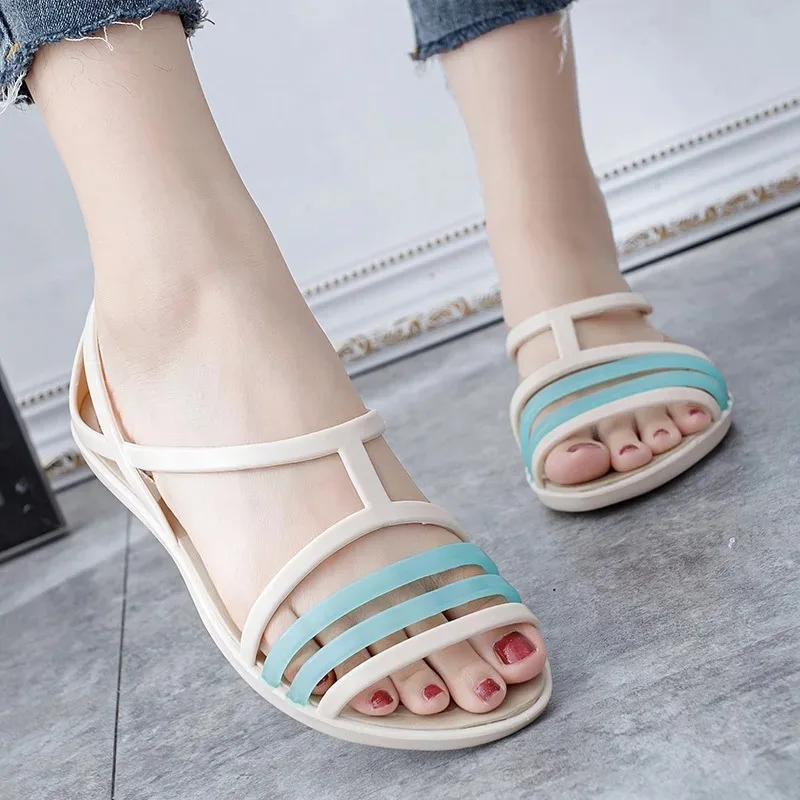Women Sandals Summer New EVA Casual Mixed Candy Colors Soft Slip on Beach Jelly Shoes Ladies Comfort Flat Sandals Shoes