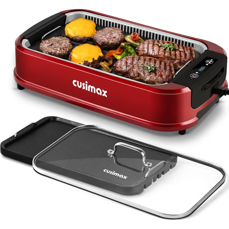 

Indoor Grill, CUSIMAX Smokeless Grill Indoor, Electric Grill Griddle, 1500W Korean BBQ Grill with LED Smart Display