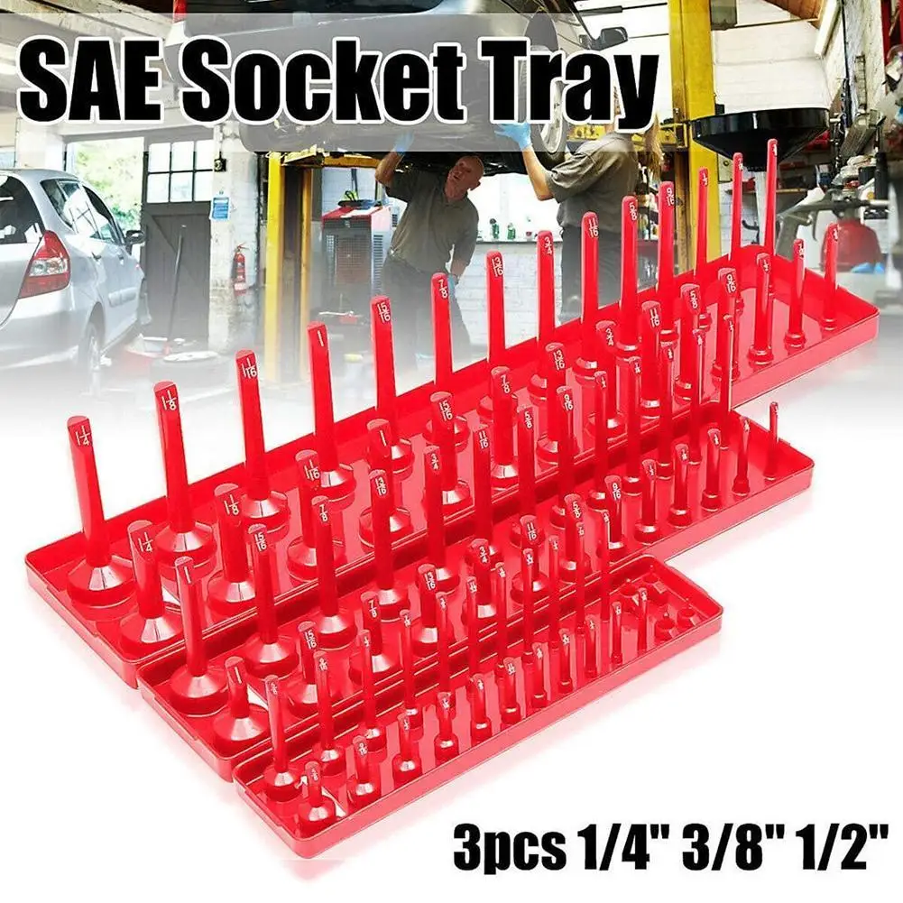 3 Pcs/1/4'' 3/8'' 1/2'' Socket Organizer Sleeve Holder Garage Storage Tool Metric SAE Plastic Home Tool Rack Tray Organizer 3