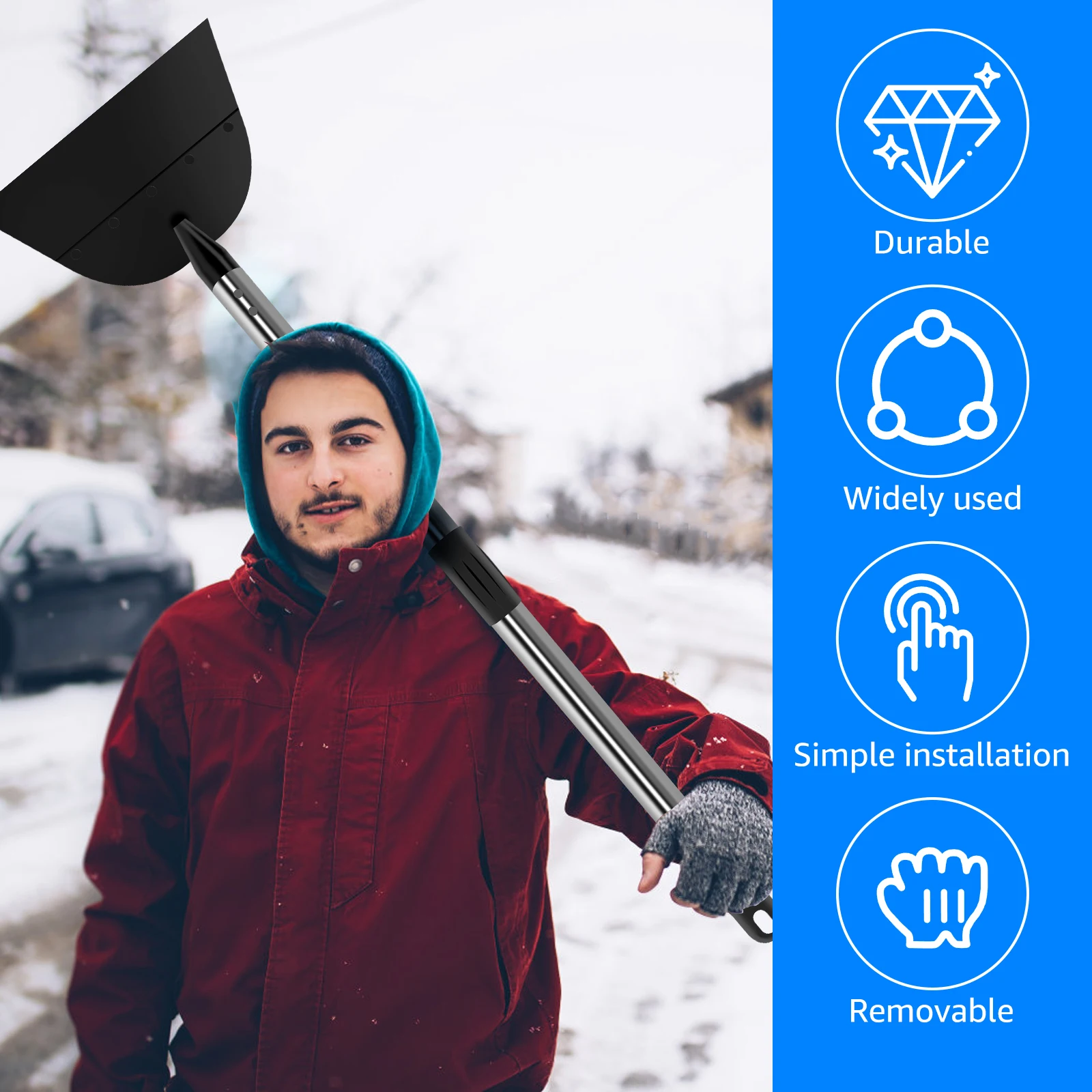 1.2/1.6m Multifunctional Flat Snow Shovel Steel Adjustable Ice Scraper Shovel Garden Weeding Scraper Sidewalk Flat Spade Tools 6