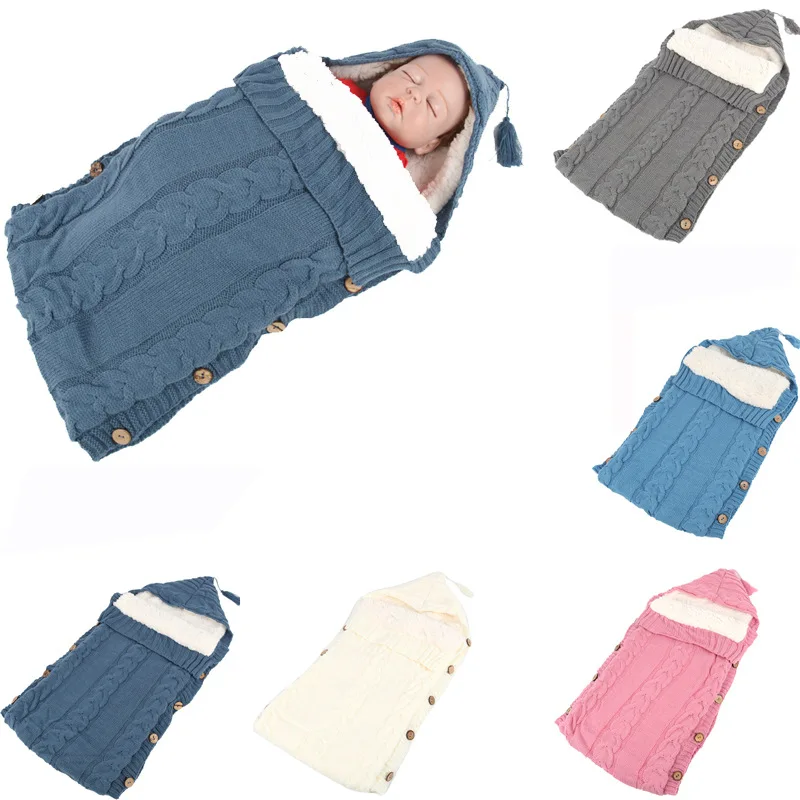 Baby Winter Warm Sleeping Bags Newborn Infant Button Knit Swaddle Wrap