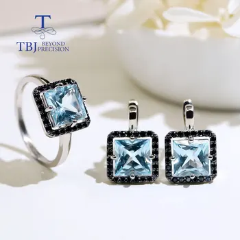 Women's 925 Sterling Silver Jewelry Set with Natural Sky Blue Topaz Gemstones Earring & Ring Stackable Gift 1