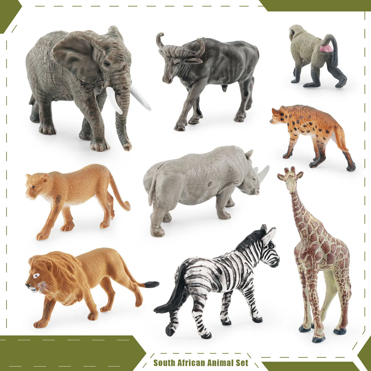 9Pcs Simulated South African Animals Zebra Lion Giraffe Lioness White Rhino African Elephant Model Toy Ornaments 3