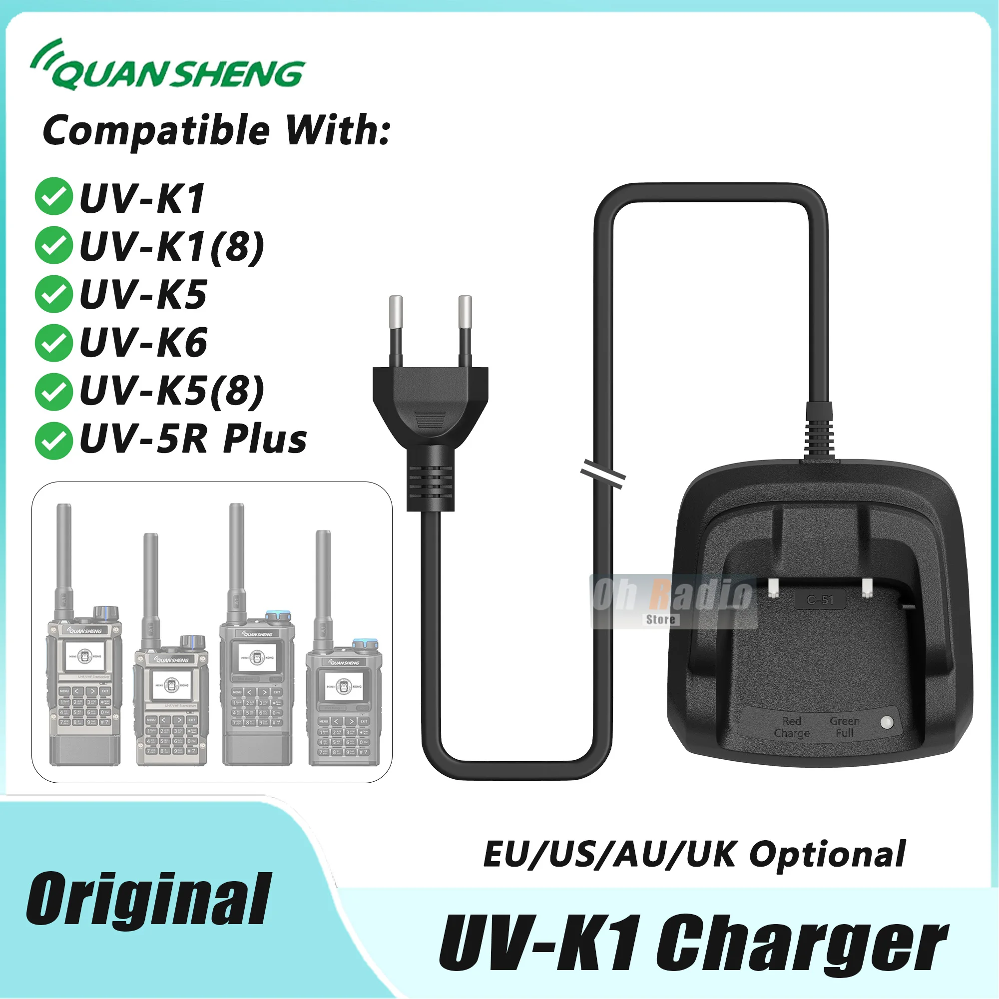 Quansheng Universal Desktop Fast Charger with Multi-Plug Options