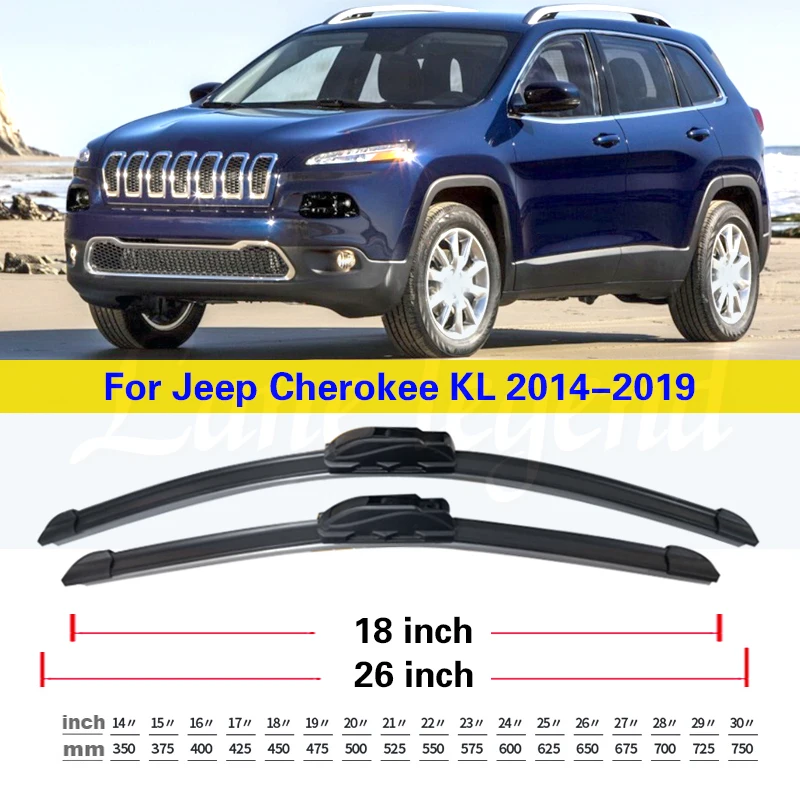 Фото Автомобильные щетки стеклоочистителя для Jeep Cherokee KL 2014, 2015, 2016, 2017, 2018, 2019, ветровое стекло, переднее стекло, автомобильные аксессуары, 26 + 18 дюймов №3