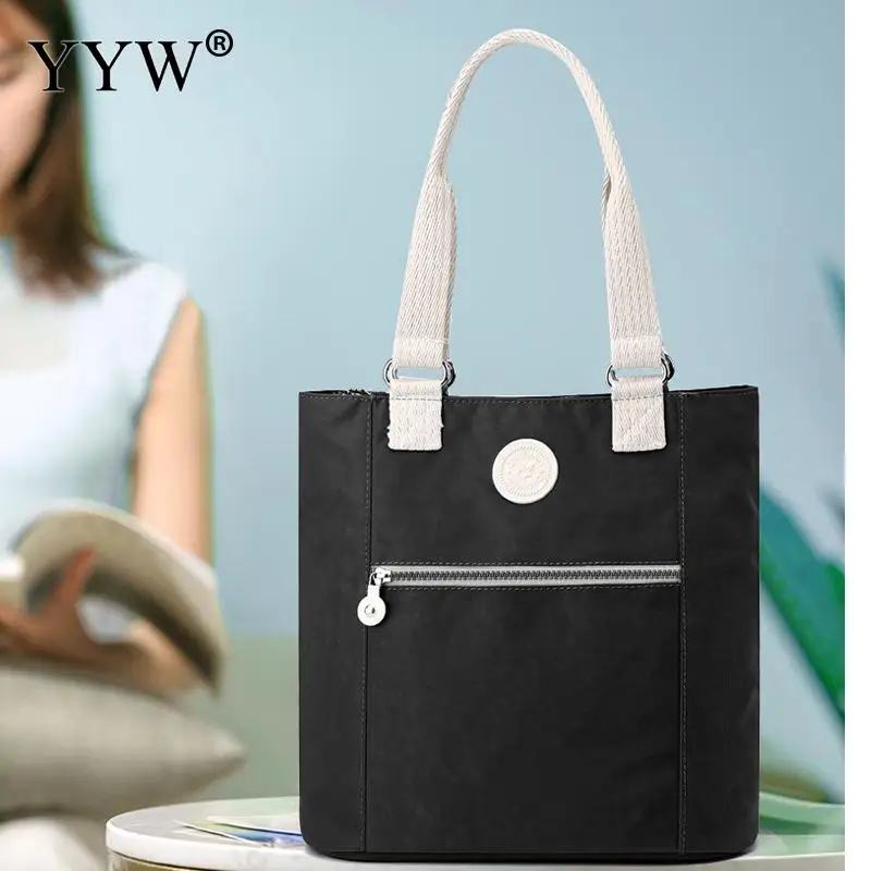 Women's Solid Color Shoulder Bag Large Capacity Nylon HandBags Waterproof Casual Top-Handle Ladies Travel Totebag Mother Bags