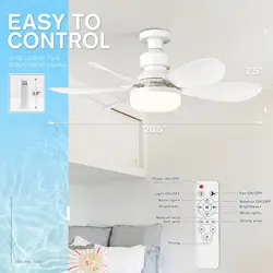Compact Ceiling Fan Light with Remote Control - Adjustable Wind Speed & Dimmable LED, 6 Sleek White Blades, 20.5 Inch Diameter - 40W (LED Fan Light- White)