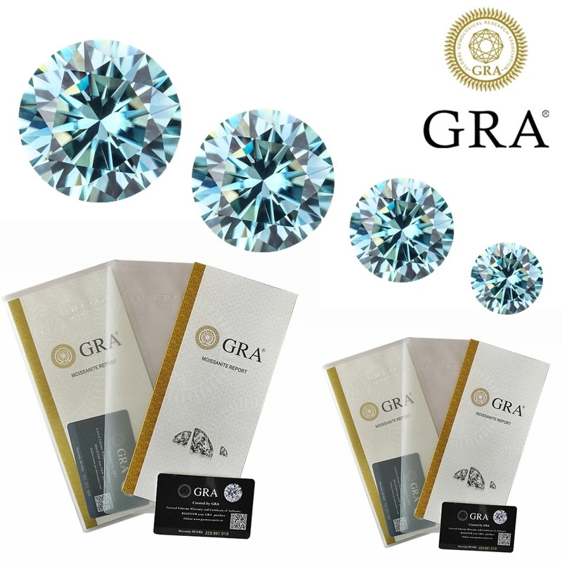 Quality Blue Moissanite Stone Round Cut D Color VVS Lab Grown Gemstones For Jewelry With GRA Report