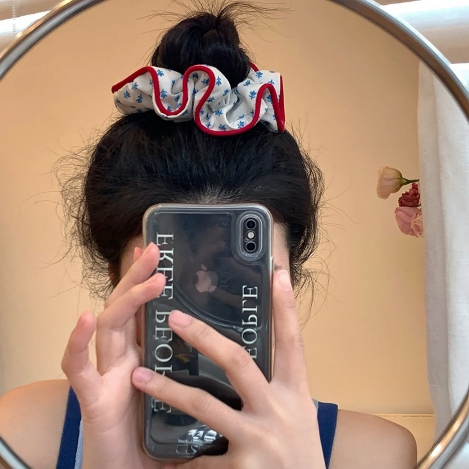 1PC Gingham and Floral Scrunchies Set, Color - Trimmed Hair Ties, Fashionable Hair Accessories, Ideal for Stylish Hairstyles