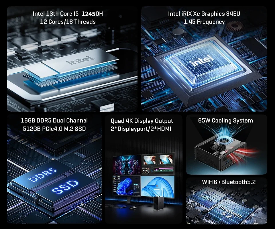 CHUWI CoreBox Gaming Mini PC Computer Intel Core i5-12450H