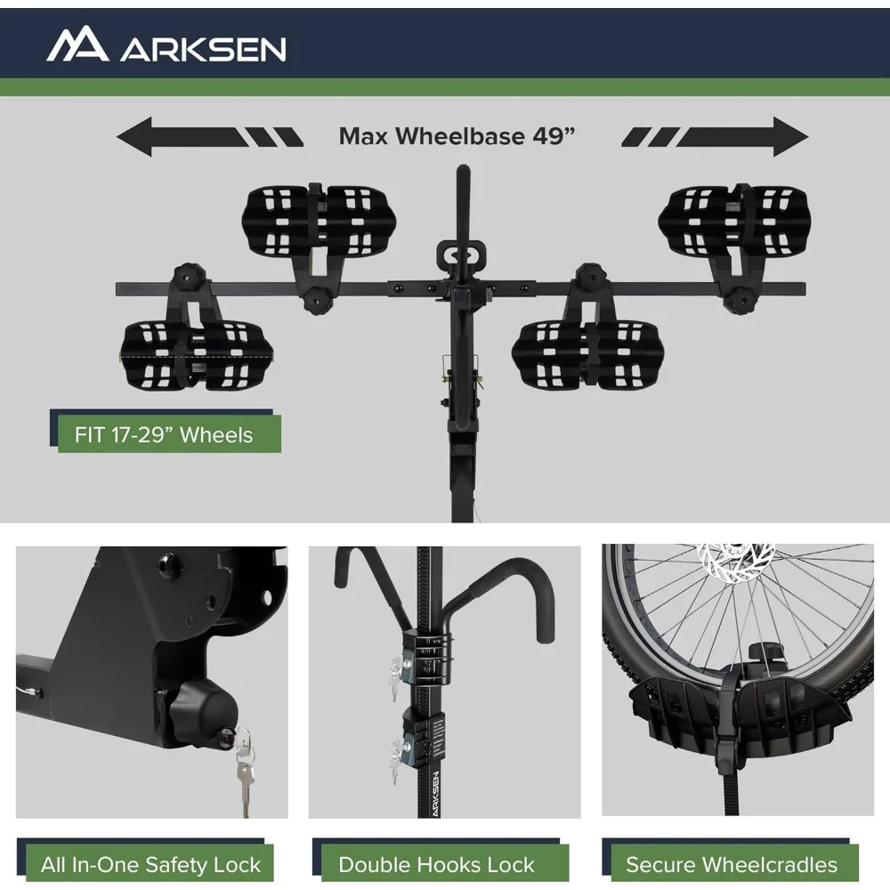 Electric Bike Rack Hitch Foldable Quick Release Smart Tilting 2 Ebike Rack Platform Style Carrier with Car Lock