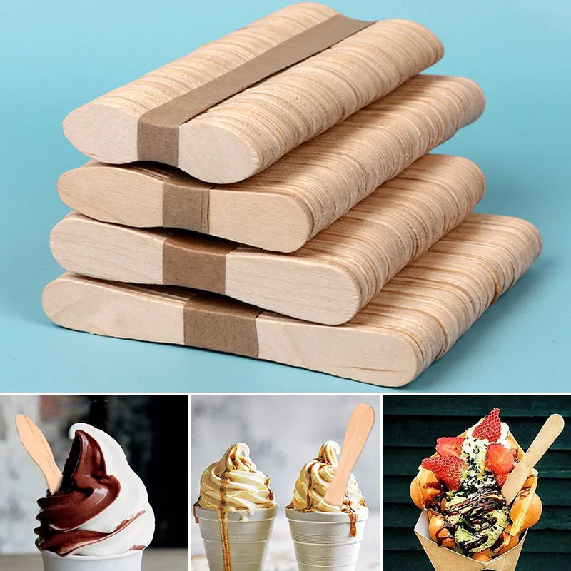 Ice Cream Popsicle Stick Wood 50/100pcs Homemade Spoon Popsicle Accessories