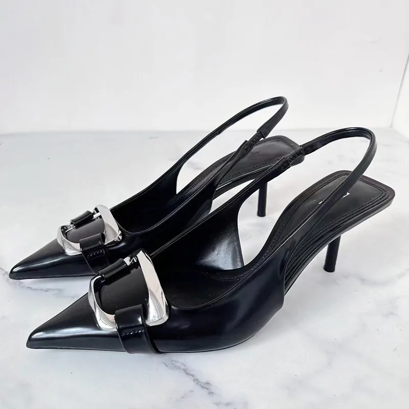 TRAFAutumnMetalOrnamentsBlackSlingbackWomenHighheeledShoes