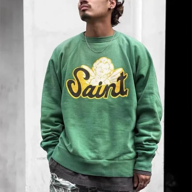 Washed Green Saint Michael ANGEL Pullover Men Women 1:1 Best Quality Oversized Sweatshirts 1