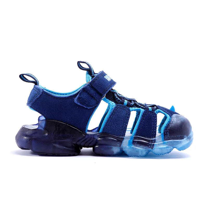 EXDINO T-Rex LED Children Sandals Summer Boys Girls Genuine Leather Luminous Sole Light Up Kids Outdoor Casual Beach Shoes