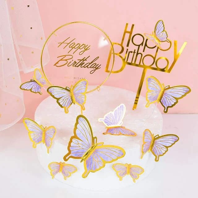 Decorações De Bolo De Borboleta Rosa 3D Com Acrílico De Feliz Aniversário  Para Noiva Crianças Ferramentas Decoração Festa De