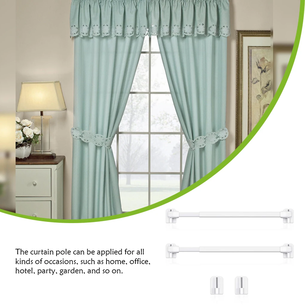 2 Pieces Curtain Rod Telescopic Bracket Tension Pole Without Drilling Household Rods with Hooks for Home Bathroom