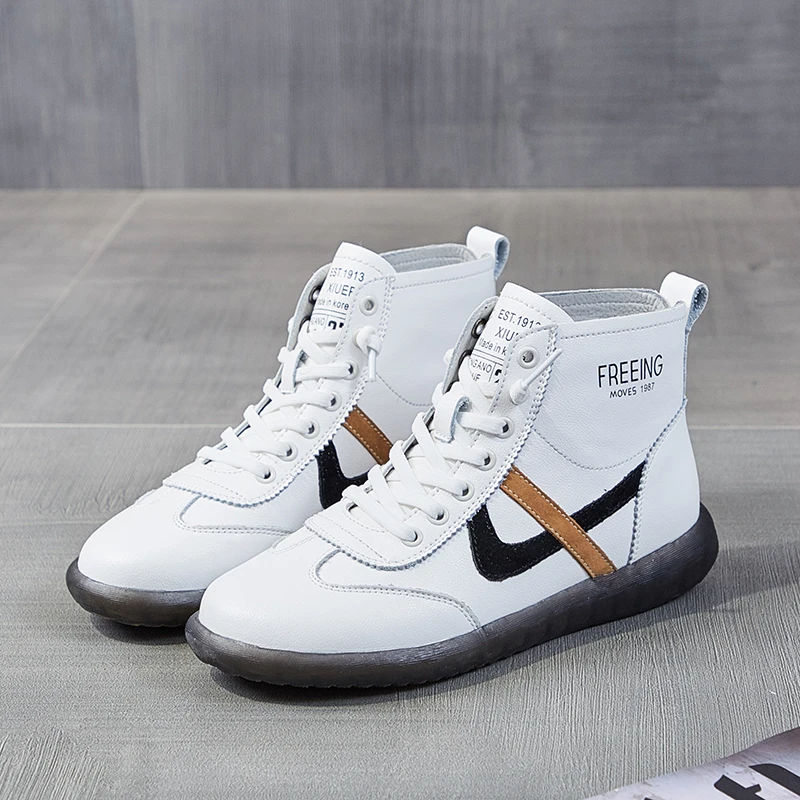 2022 New Women Genuine Leather Sneakers Spring High-top Casual Shoes Autumn First Layer Cowhide Ladies High Top Vulcanized |