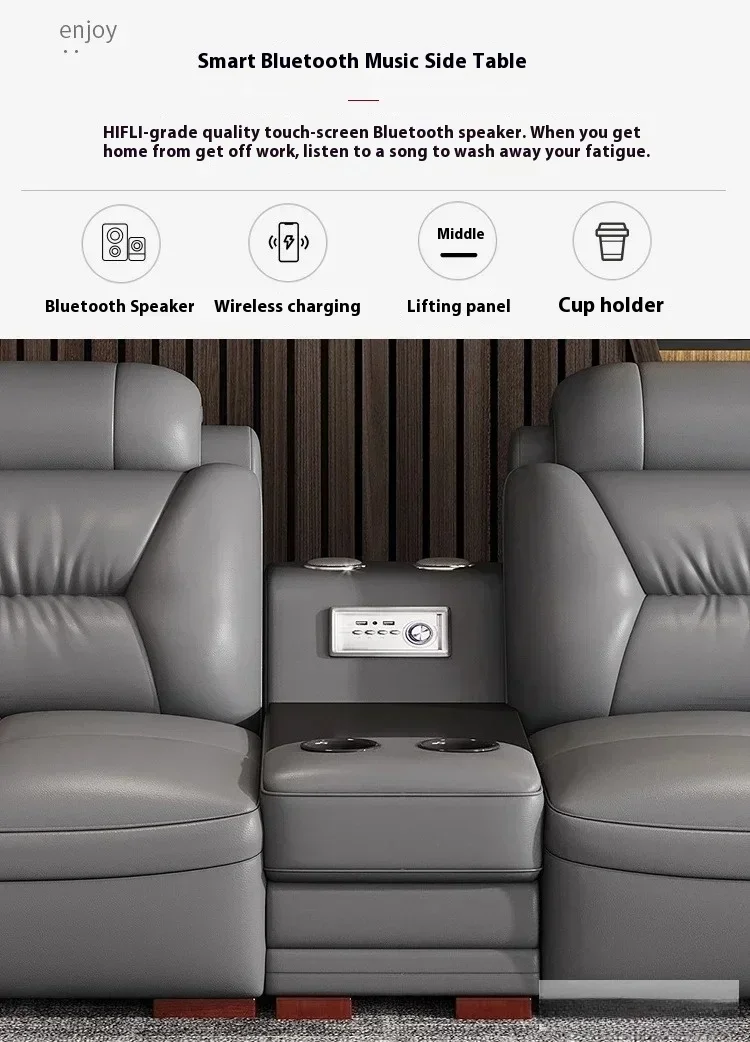 Premium Italian Genuine Leather Sectional Sofa Sets Couch Sofas with USB and Bluetooth Speaker-MANBAS Living Room Furniture