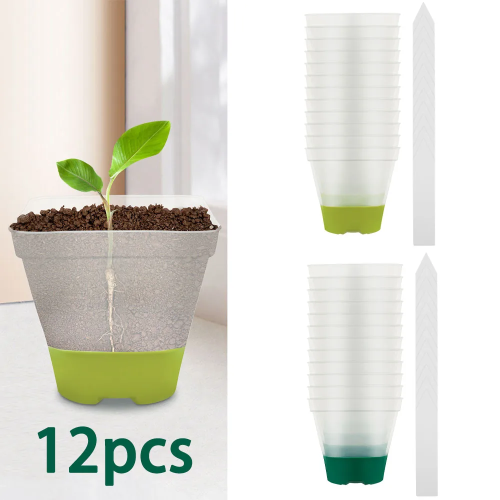 12Pcs Clear Nursery Pots with Humidity Dome and Silicone Base Stackable ...