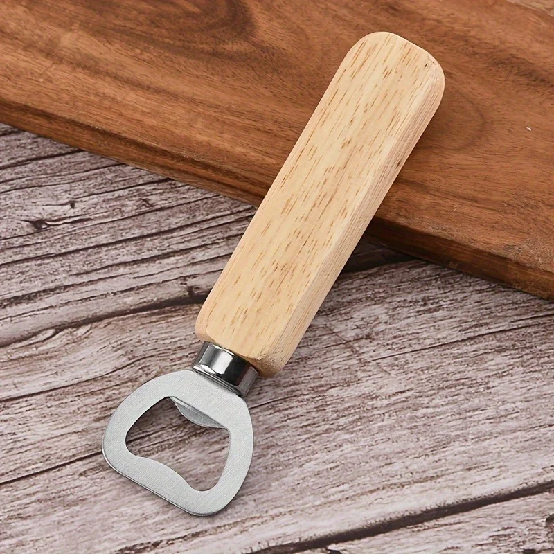 1pc Wooden Handle Opener, Creative Beer Can Openerm Household Stainless Steel Bottle Opener, Wine Opener
