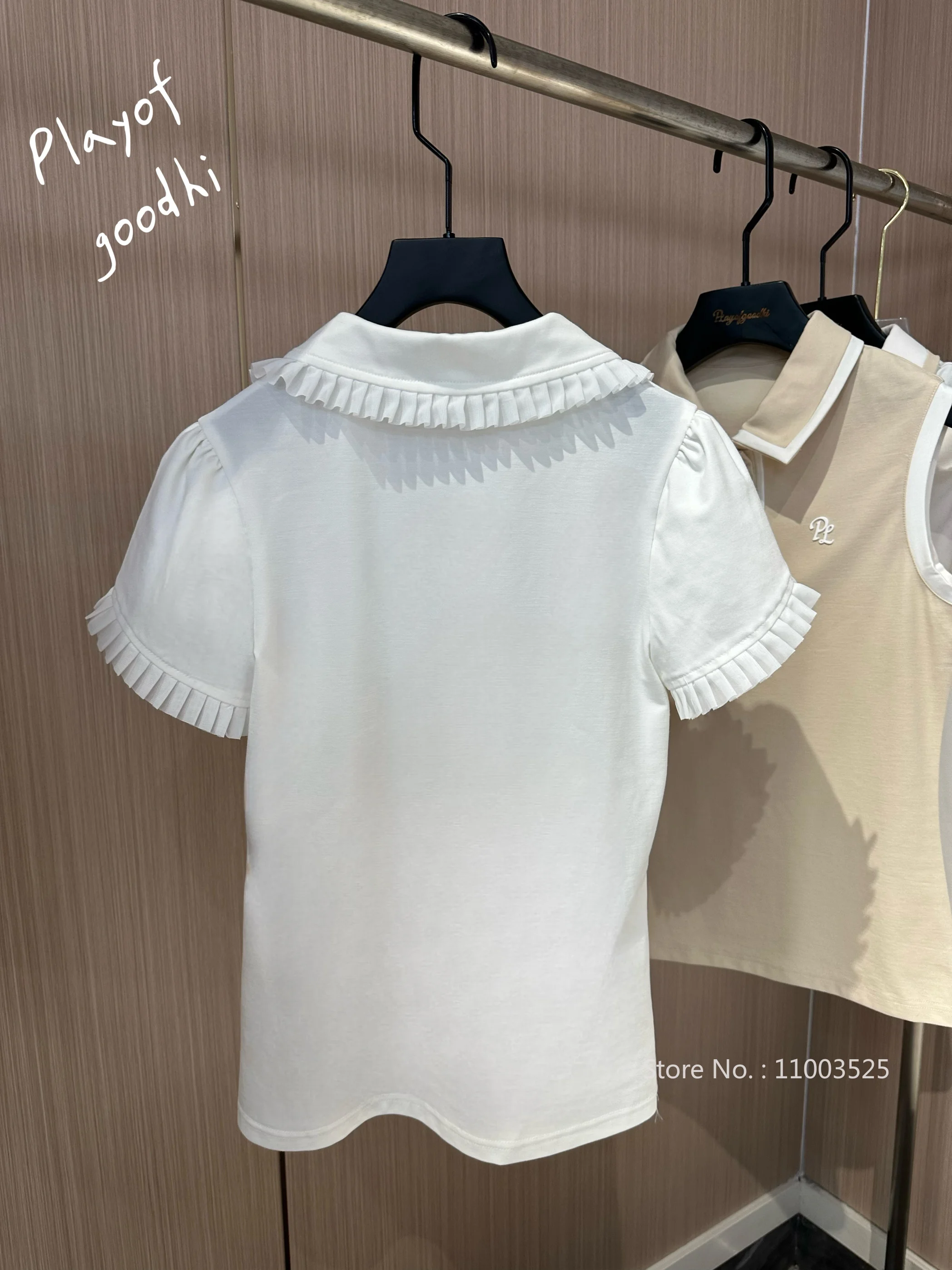 Women Golf Clothing Shirt Korean Elegant Short Sleeve Slim Quick Dry Tops Ruffle Pleated Tennis Jerseys