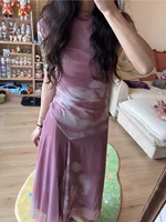 ETJ 2025  Spring New women's beautiful elegant asymmetrical design stand collar pleated silk mesh sleeveless dress - Image 2
