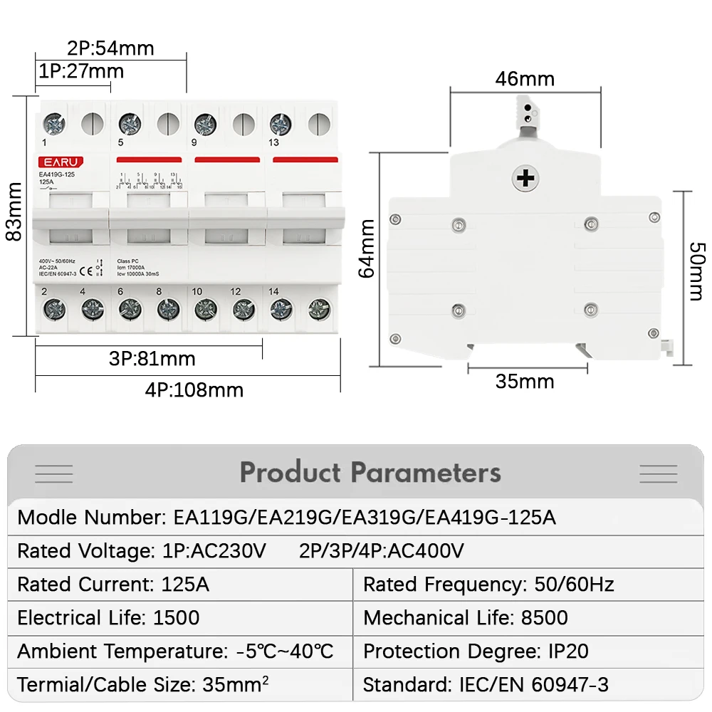 Modular Din Rail Dual Power Manual Transfer & Isolating Switch Circuit Breaker