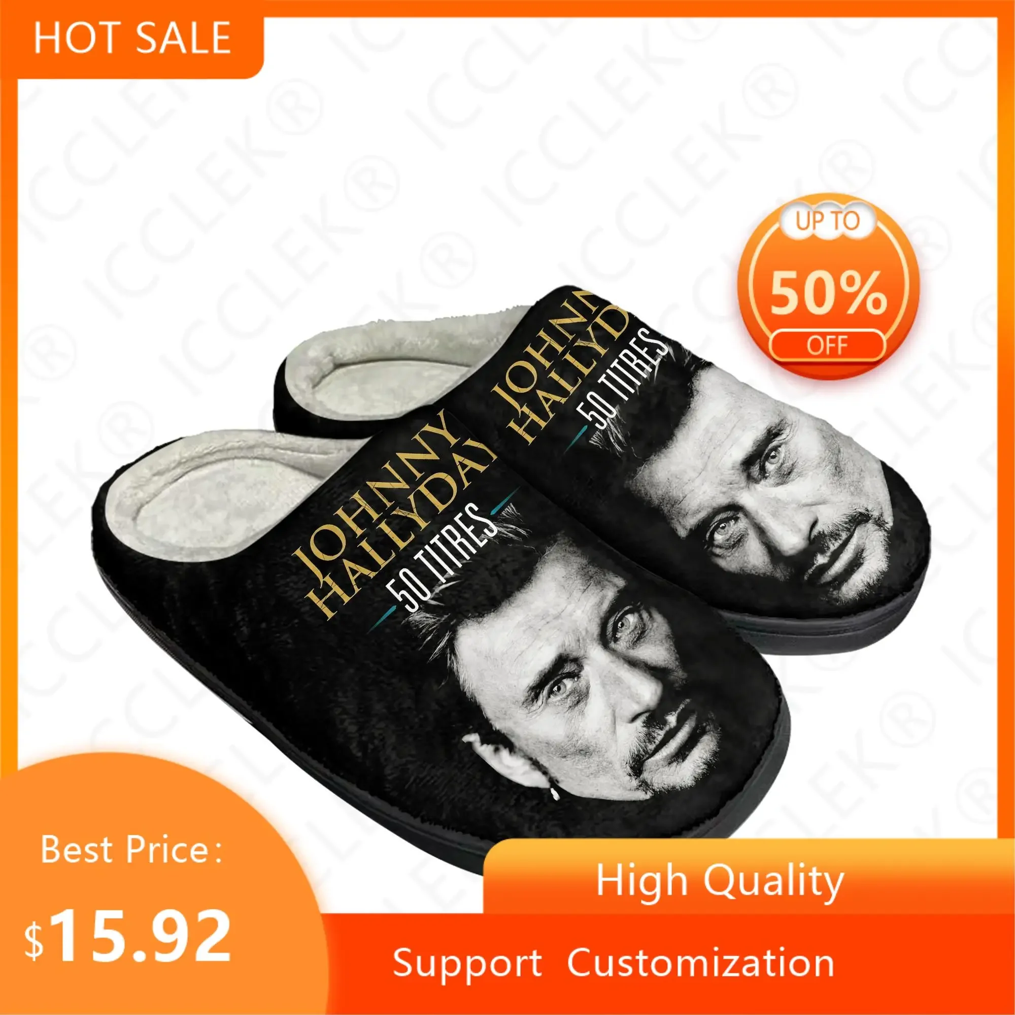 Johnny Hallyday Rock Singer Home Cotton Custom Slippers Mens Women Sandals Plush Casual Keep Warm Shoes Non-Slip Thermal Slipper