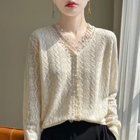 2024 Women's Sweater Hoodie Knitted Cashmere Sweater Autumn/Winter Women's Lace Sweater Basic Solid Color Cashmere Top 1