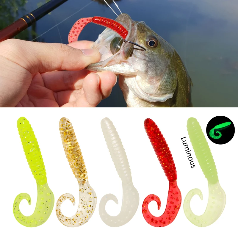 

New ILURE 50Pcs Soft Bait Luminous Bait 65mm2.4g Artificial Silicone Bait Worm Swimbait Wobblers Trout Bass Fishing Accessories