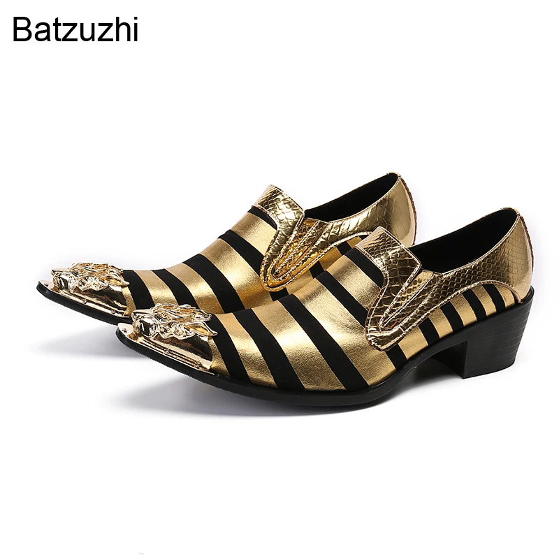 

Туфли Batzuzhi мужские с острым металлическим носком, высокий каблук 6 см, Кожаные классические туфли, без застежки, деловые/вечерние и свадебные туфли