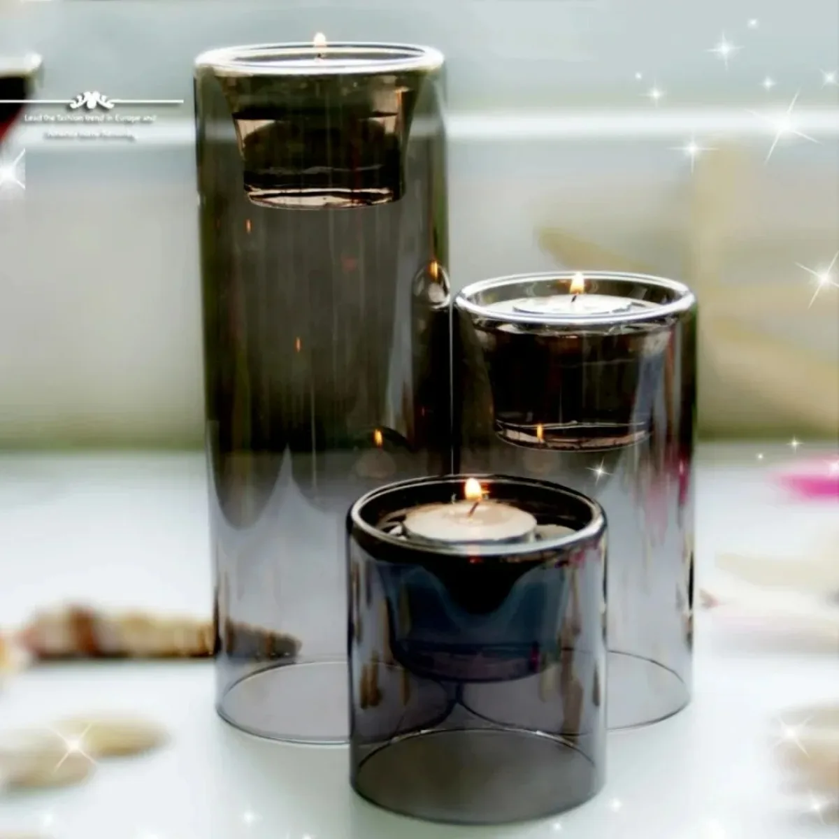 Nordic Vintage Candle Holder Black Transparent Candle Holder Glass Set Modern Wedding Decorations Candlestick Moroccan Decor