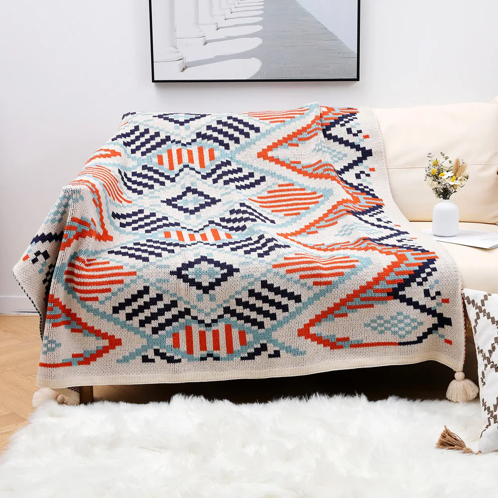 

Bohemia Geometric Throw Blanket Soft Boho Blankets Tassel Decor Nordic Style Casual Throw Blanket for Sofa Bedroom Decor