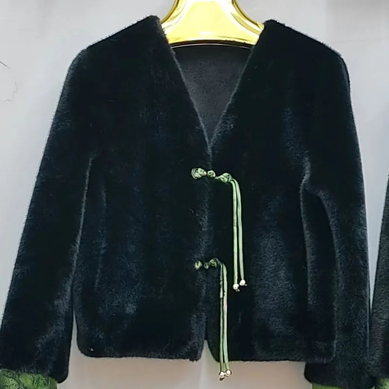 Women Fur Coats Winter 2024 Faux Fur , Lmitation Mink Short Style V-Neck Luxury New Warm In Outerwears