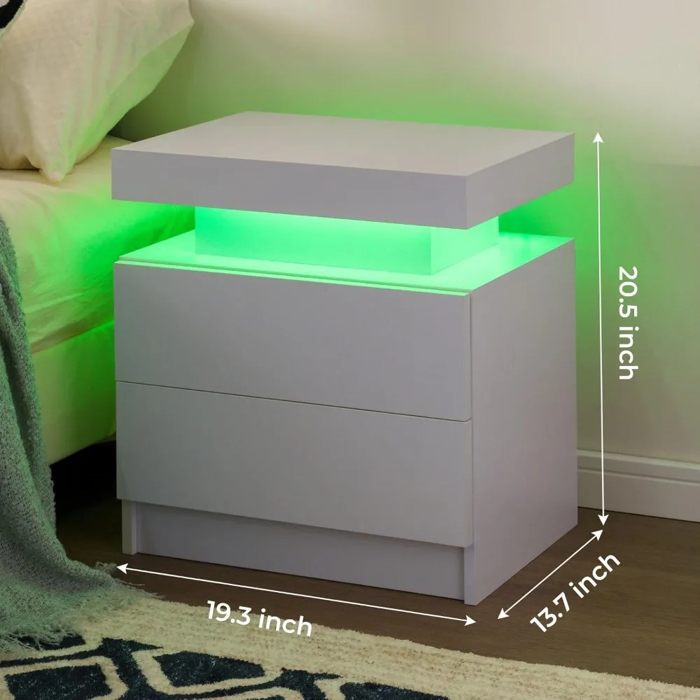 Nightstand Set of 2 LED Nightstand with 2 Drawers, Bedside Table with Drawers for Bedroom Furniture 2