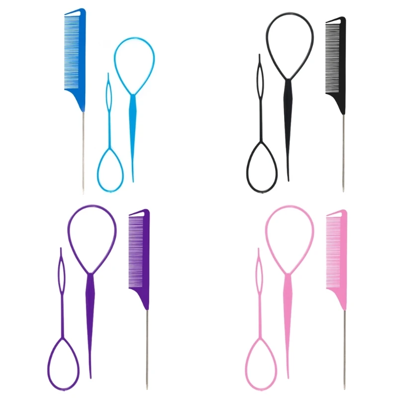 Description Picture 2 of item3Pcs Hair Tail Tools Hair Loop Tool Set with French Braid Tool Loop Tail Comb Hair Tail Tools for Hair Styling
