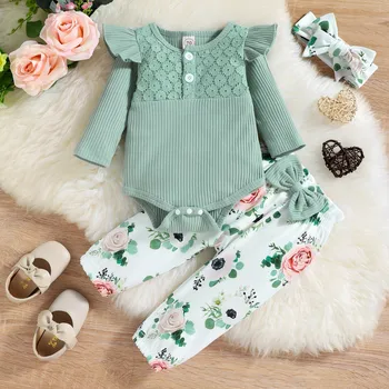 2023 New Baby Girl Clothes Set 6 12 18 24 Months Infant Girls Clothes Bow Pink Long Sleeve Romper+Pants Fashion Baby Outfits Set 3