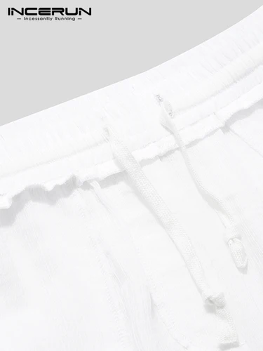 남성 수면 바지 솔리드 컬러 홈웨어 탄성 허리 편안한 2023 얇은 수면 하의 남성 레저 바지 INCERUN 5XL 3